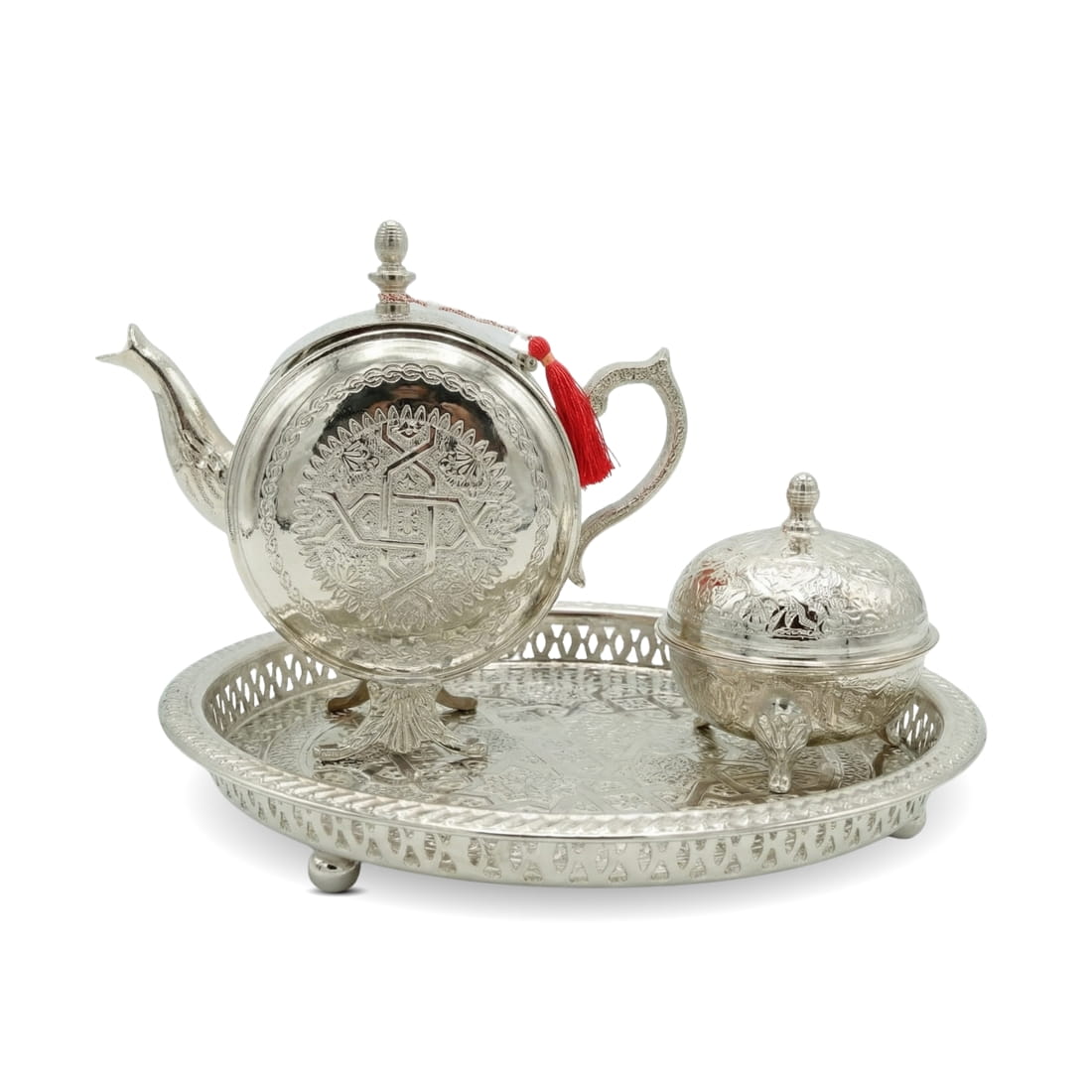 طقم شاي مغربي فضي